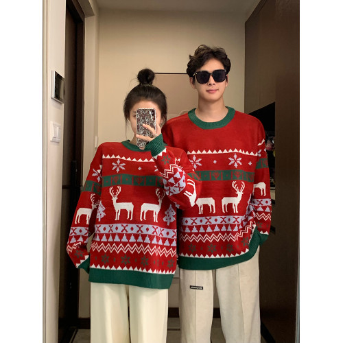 聖誕氛圍感穿搭情侶裝秋冬2025新款針織衫毛衣紅色麋鹿聖誕節戰袍 聖誕氛圍感穿搭情侶裝秋冬2025新款針織衫毛衣紅色麋鹿聖誕節戰袍