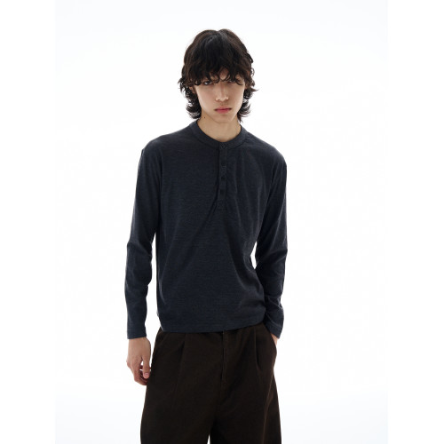 尾郎的店 秋季美式復古羊毛混紡亨利衫男高級感薄款長袖打底衫T恤 尾郎的店 秋季美式復古羊毛混紡亨利衫男高級感薄款長袖打底衫T恤