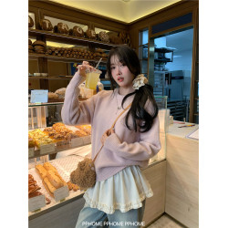 PPHOME自製~純色淨版 百搭圓領打底毛衣寬鬆內搭針織上衣軟糯基礎