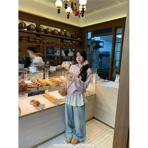 PPHOME自製~純色淨版 百搭圓領打底毛衣寬鬆內搭針織上衣軟糯基礎