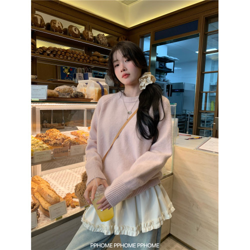 PPHOME自製~純色淨版 百搭圓領打底毛衣寬鬆內搭針織上衣軟糯基礎