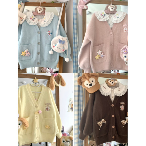 原創日系毛茸茸針織可愛刺綉毛衣開衫甜美外套秋冬小個子針織上衣