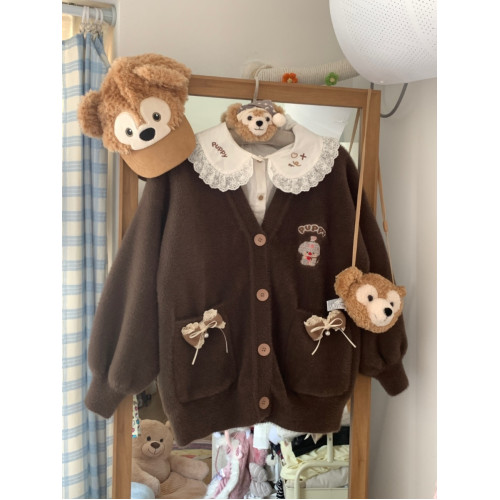 原創日系毛茸茸針織可愛刺綉毛衣開衫甜美外套秋冬小個子針織上衣