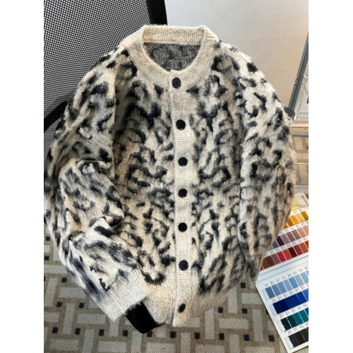 痞帥豹紋開衫毛衣男女冬季仿貂絨外套寬松潮流美式cleanfit針織衫 痞帥豹紋開衫毛衣男女冬季仿貂絨外套寬松潮流美式cleanfit針織衫