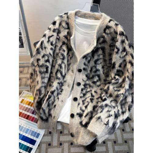 痞帥豹紋開衫毛衣男女冬季仿貂絨外套寬松潮流美式cleanfit針織衫 痞帥豹紋開衫毛衣男女冬季仿貂絨外套寬松潮流美式cleanfit針織衫