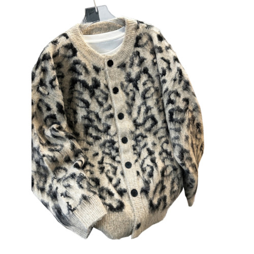 痞帥豹紋開衫毛衣男女冬季仿貂絨外套寬松潮流美式cleanfit針織衫 痞帥豹紋開衫毛衣男女冬季仿貂絨外套寬松潮流美式cleanfit針織衫