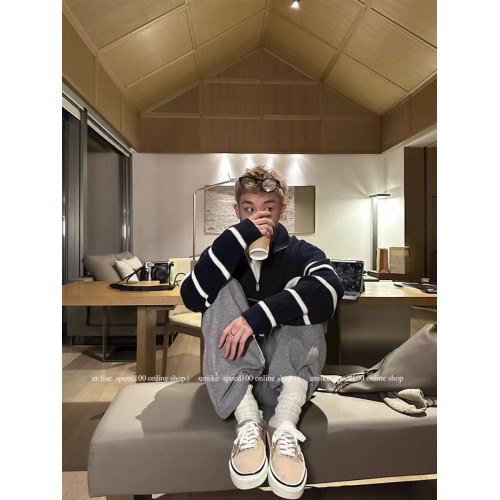 半拉鍊條紋毛衣男立領秋冬新款慵懶高級感寬松套頭打底針織衫外套 半拉鍊條紋毛衣男立領秋冬新款慵懶高級感寬松套頭打底針織衫外套