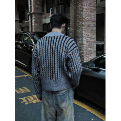 美式復古bf慵懶寬松拉鍊針織衫男hiphop痞帥高級感麻花紋開衫毛衣