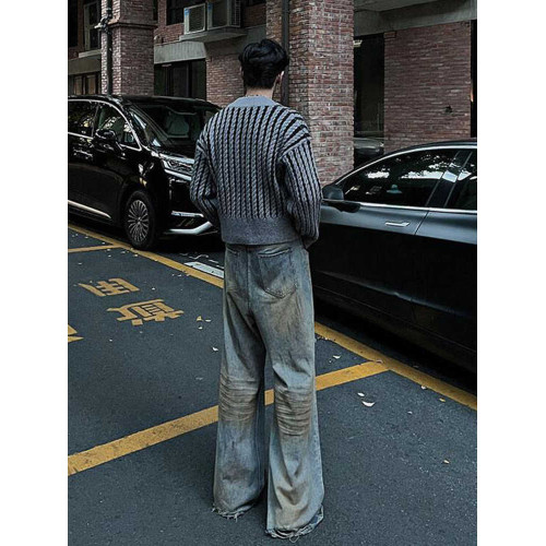 美式復古bf慵懶寬松拉鍊針織衫男hiphop痞帥高級感麻花紋開衫毛衣 美式復古bf慵懶寬松拉鍊針織衫男hiphop痞帥高級感麻花紋開衫毛衣