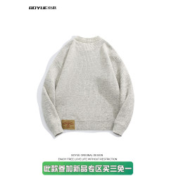 BOYUE帛躍美式復古亨利領毛衣男女慵懶風高級感針織衫外套上衣潮