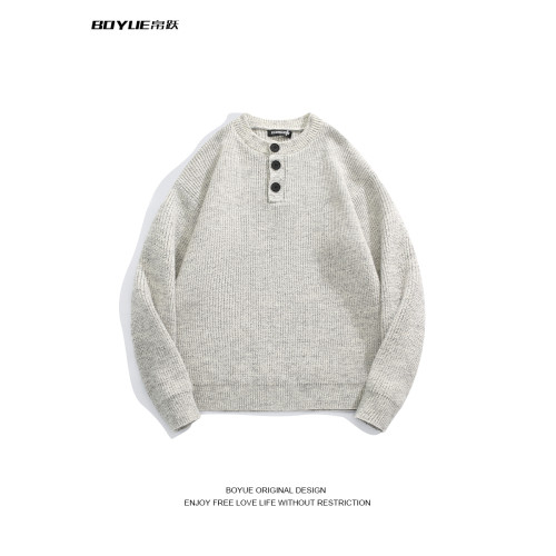 BOYUE帛躍美式復古亨利領毛衣男女慵懶風高級感針織衫外套上衣潮 BOYUE帛躍美式復古亨利領毛衣男女慵懶風高級感針織衫外套上衣潮