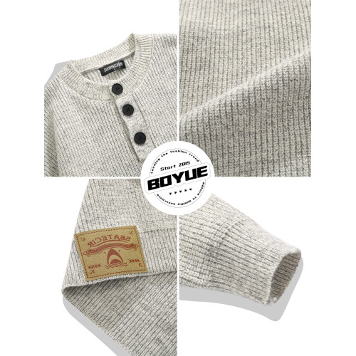 BOYUE帛躍美式復古亨利領毛衣男女慵懶風高級感針織衫外套上衣潮 BOYUE帛躍美式復古亨利領毛衣男女慵懶風高級感針織衫外套上衣潮