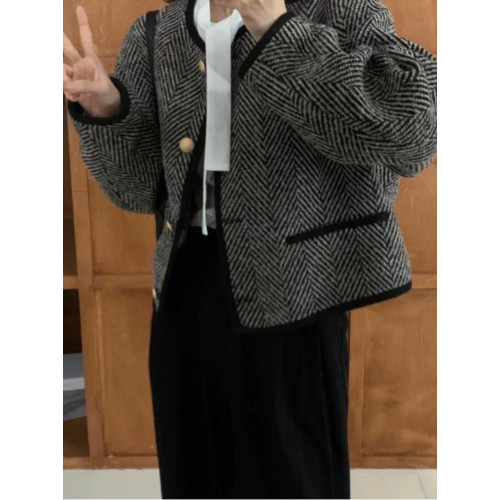 仿水貂絨小香風復古秋冬新款高級感女士針織開衫上衣毛衣加厚外套