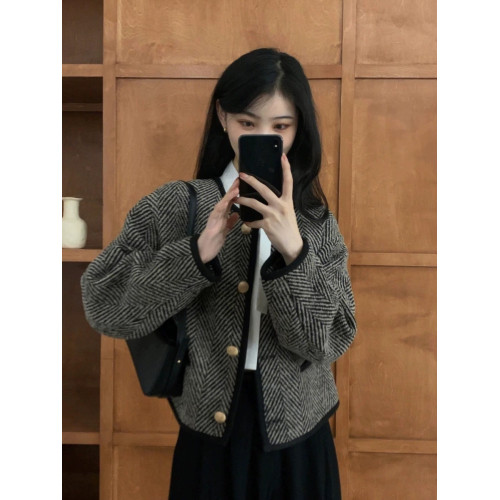 仿水貂絨小香風復古秋冬新款高級感女士針織開衫上衣毛衣加厚外套