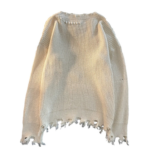 2023設計感小衆針織衫男女同款潮牌秋冬明線做舊破洞圓領針織毛衣 2023設計感小衆針織衫男女同款潮牌秋冬明線做舊破洞圓領針織毛衣