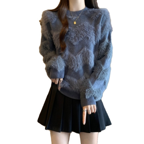 2025秋冬新款高級水貂毛針織衫上衣大碼女裝胖mm寬松顯瘦毛衣內搭