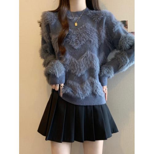 2025秋冬新款高級水貂毛針織衫上衣大碼女裝胖mm寬松顯瘦毛衣內搭