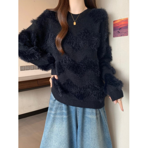 2025秋冬新款高級水貂毛針織衫上衣大碼女裝胖mm寬松顯瘦毛衣內搭