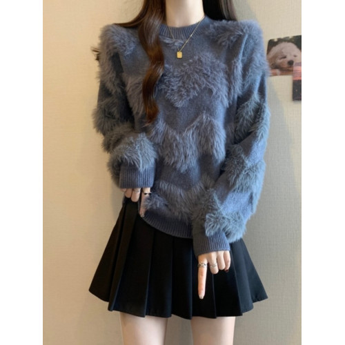 2025秋冬新款高級水貂毛針織衫上衣大碼女裝胖mm寬松顯瘦毛衣內搭