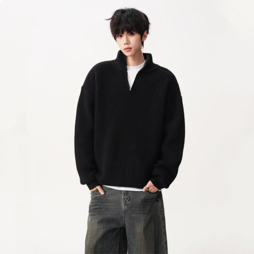 半拉鍊重磅立領毛衣男潮牌秋季寬松復古慵懶風純色休閒百搭針織衫 半拉鍊重磅立領毛衣男潮牌秋季寬松復古慵懶風純色休閒百搭針織衫