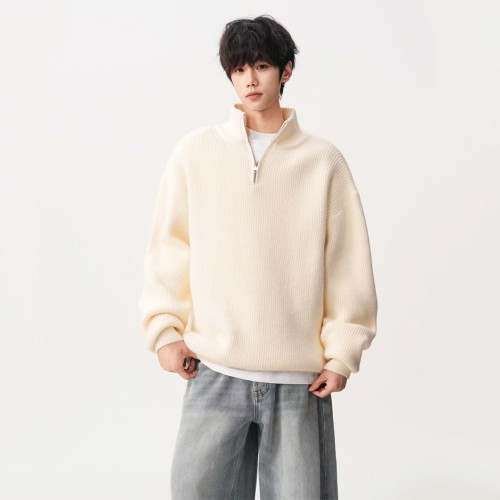 半拉鍊重磅立領毛衣男潮牌秋季寬松復古慵懶風純色休閒百搭針織衫 半拉鍊重磅立領毛衣男潮牌秋季寬松復古慵懶風純色休閒百搭針織衫