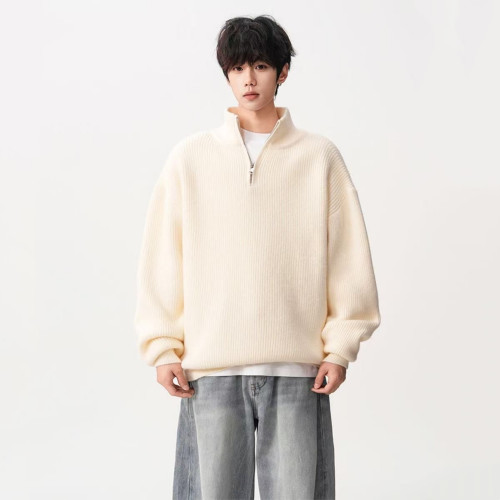 半拉鍊重磅立領毛衣男潮牌秋季寬松復古慵懶風純色休閒百搭針織衫 半拉鍊重磅立領毛衣男潮牌秋季寬松復古慵懶風純色休閒百搭針織衫