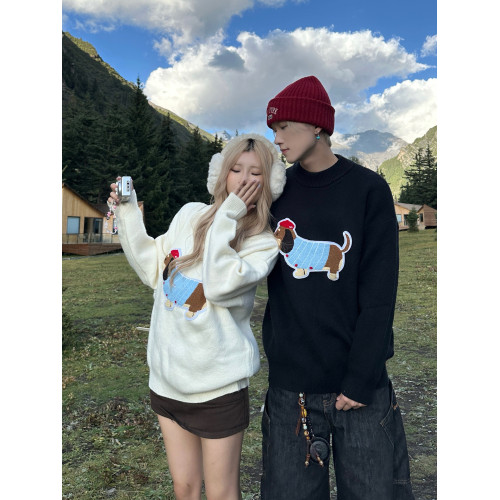 臘腸狗軟糯毛衣男女情侶裝秋冬季潮牌高級感針織衫慵懶風線衫外套 臘腸狗軟糯毛衣男女情侶裝秋冬季潮牌高級感針織衫慵懶風線衫外套