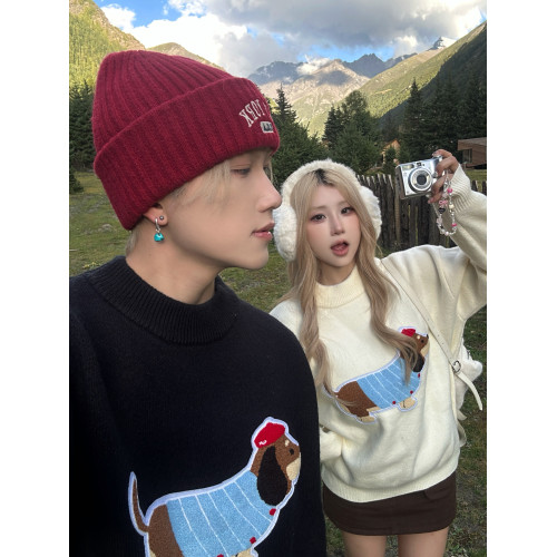 臘腸狗軟糯毛衣男女情侶裝秋冬季潮牌高級感針織衫慵懶風線衫外套 臘腸狗軟糯毛衣男女情侶裝秋冬季潮牌高級感針織衫慵懶風線衫外套