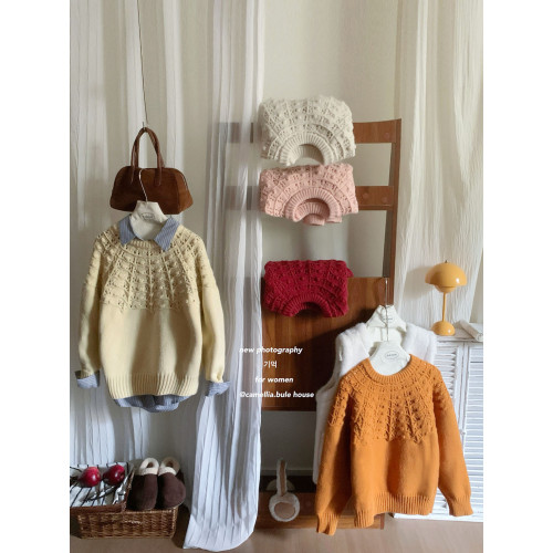 復古百搭提花鏤空加厚毛衣女秋冬慵懶洋氣寬松保暖可外穿針織上衣