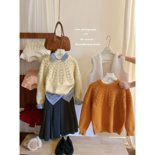 復古百搭提花鏤空加厚毛衣女秋冬慵懶洋氣寬松保暖可外穿針織上衣