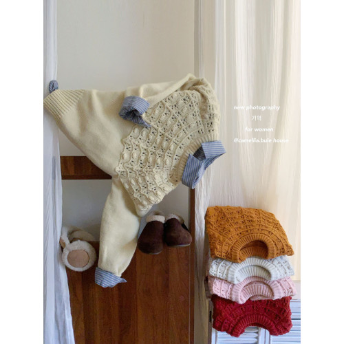 復古百搭提花鏤空加厚毛衣女秋冬慵懶洋氣寬松保暖可外穿針織上衣