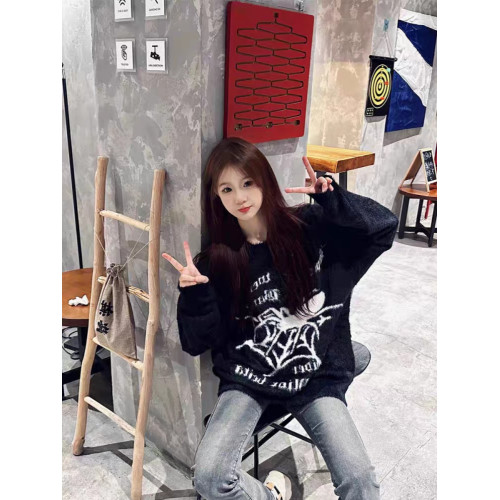 美式復古小衆蜘蛛毛衣女秋冬2025新款軟糯慵懶風國潮街頭中長款潮