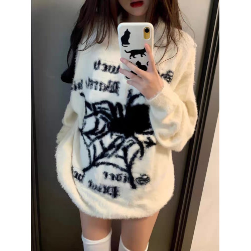 美式復古小衆蜘蛛毛衣女秋冬2025新款軟糯慵懶風國潮街頭中長款潮