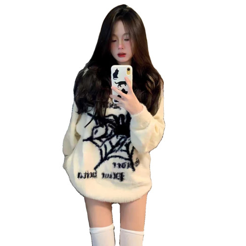 美式復古小衆蜘蛛毛衣女秋冬2025新款軟糯慵懶風國潮街頭中長款潮