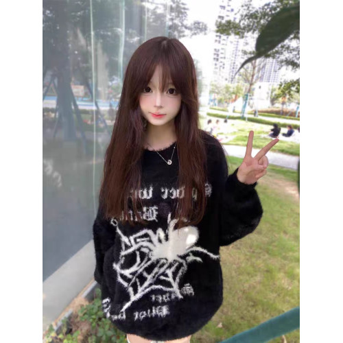 美式復古小衆蜘蛛毛衣女秋冬2025新款軟糯慵懶風國潮街頭中長款潮