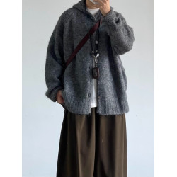 BUTQIU日系復古秋冬連帽開衫毛衣男加厚寬松慵懶風針織衫外套上衣