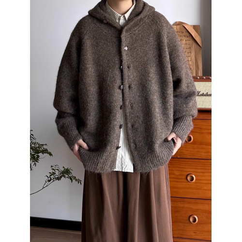 BUTQIU日系復古秋冬連帽開衫毛衣男加厚寬松慵懶風針織衫外套上衣 BUTQIU日系復古秋冬連帽開衫毛衣男加厚寬松慵懶風針織衫外套上衣