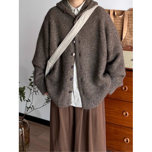 BUTQIU日系復古秋冬連帽開衫毛衣男加厚寬松慵懶風針織衫外套上衣 BUTQIU日系復古秋冬連帽開衫毛衣男加厚寬松慵懶風針織衫外套上衣