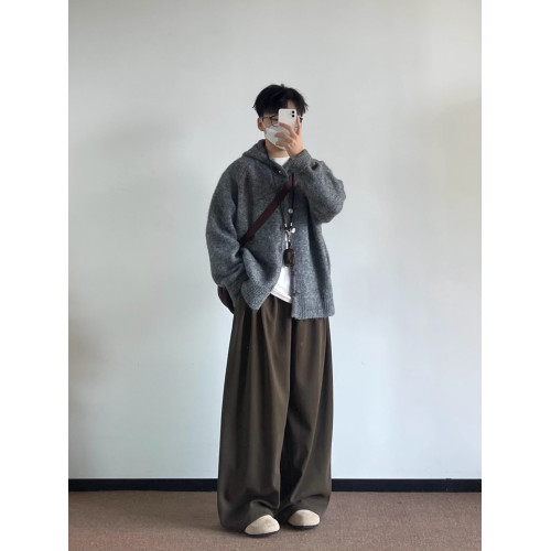 BUTQIU日系復古秋冬連帽開衫毛衣男加厚寬松慵懶風針織衫外套上衣 BUTQIU日系復古秋冬連帽開衫毛衣男加厚寬松慵懶風針織衫外套上衣