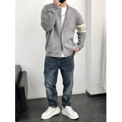 韓系針織開衫男士秋冬輕熟打底線衫夾克休閒潮牌圓領毛衣加厚外套