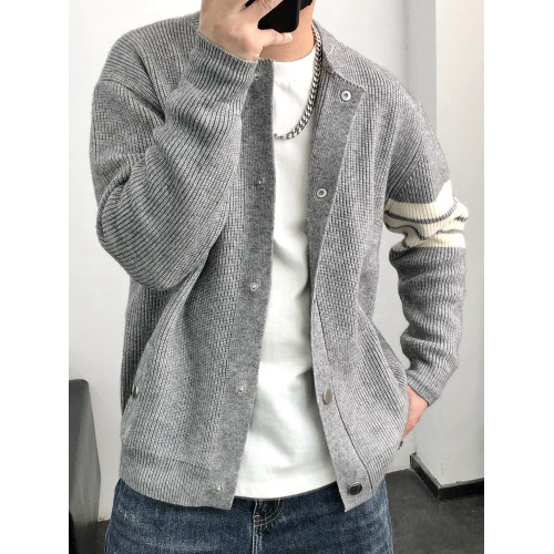 韓系針織開衫男士秋冬輕熟打底線衫夾克休閒潮牌圓領毛衣加厚外套