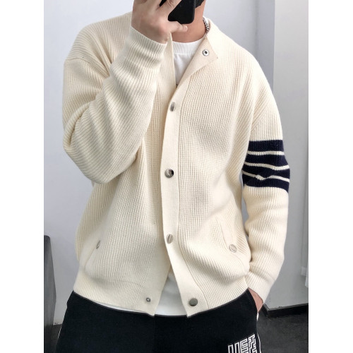 韓系針織開衫男士秋冬輕熟打底線衫夾克休閒潮牌圓領毛衣加厚外套