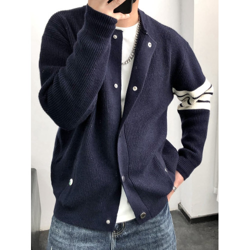 韓系針織開衫男士秋冬輕熟打底線衫夾克休閒潮牌圓領毛衣加厚外套