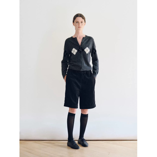 韓國小衆 NW菱形格圖案學院復古針織開衫系釦長袖毛衣上衣女灰色