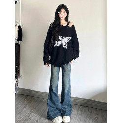 慵懶風高級感黑色毛衣女裝2025年新款秋冬韓系穿搭寬松穿搭小個子