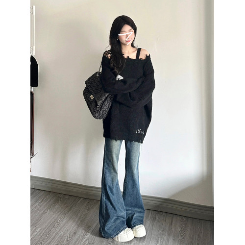 慵懶風高級感黑色毛衣女裝2025年新款秋冬韓系穿搭寬松穿搭小個子