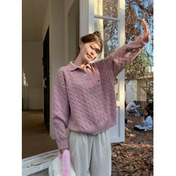 重磅美式復古polo領毛衣女秋冬內搭韓系藍色麻花上衣針織衫潮