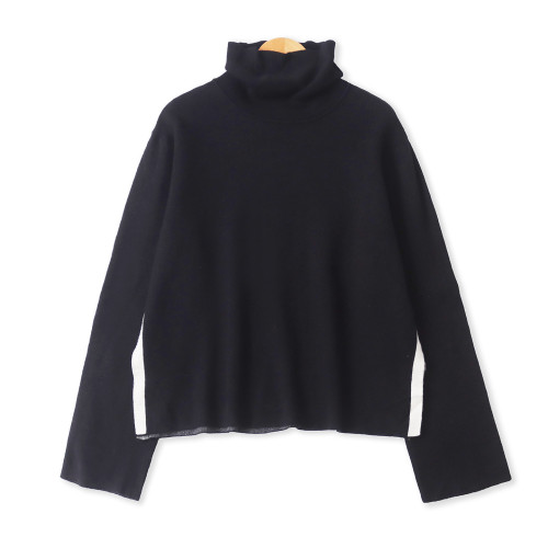 高領拼色毛衣  冬季新款女裝時尚寬松軟糯高領套頭長袖開叉33003