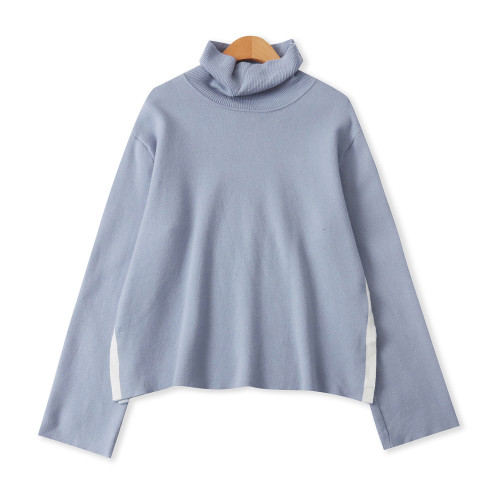 高領拼色毛衣  冬季新款女裝時尚寬松軟糯高領套頭長袖開叉33003