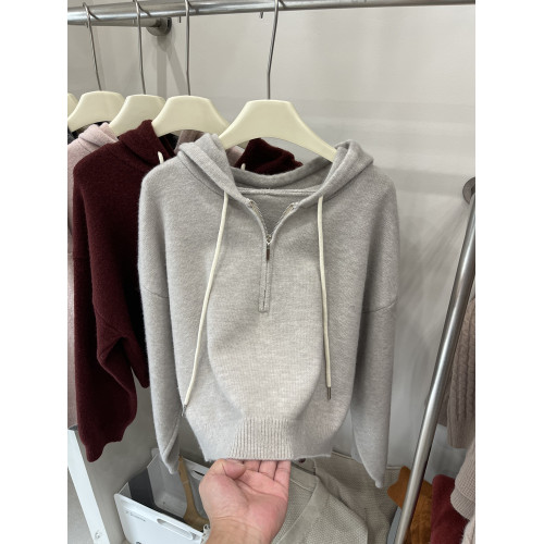 半拉鍊連帽毛衣女秋冬2025新款韓版高級感顯瘦羊毛針織衫長袖上衣